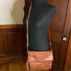 Margot Leather Purse Womens Brown Cognac Crossbody Flap Fold Over Handbag Bag